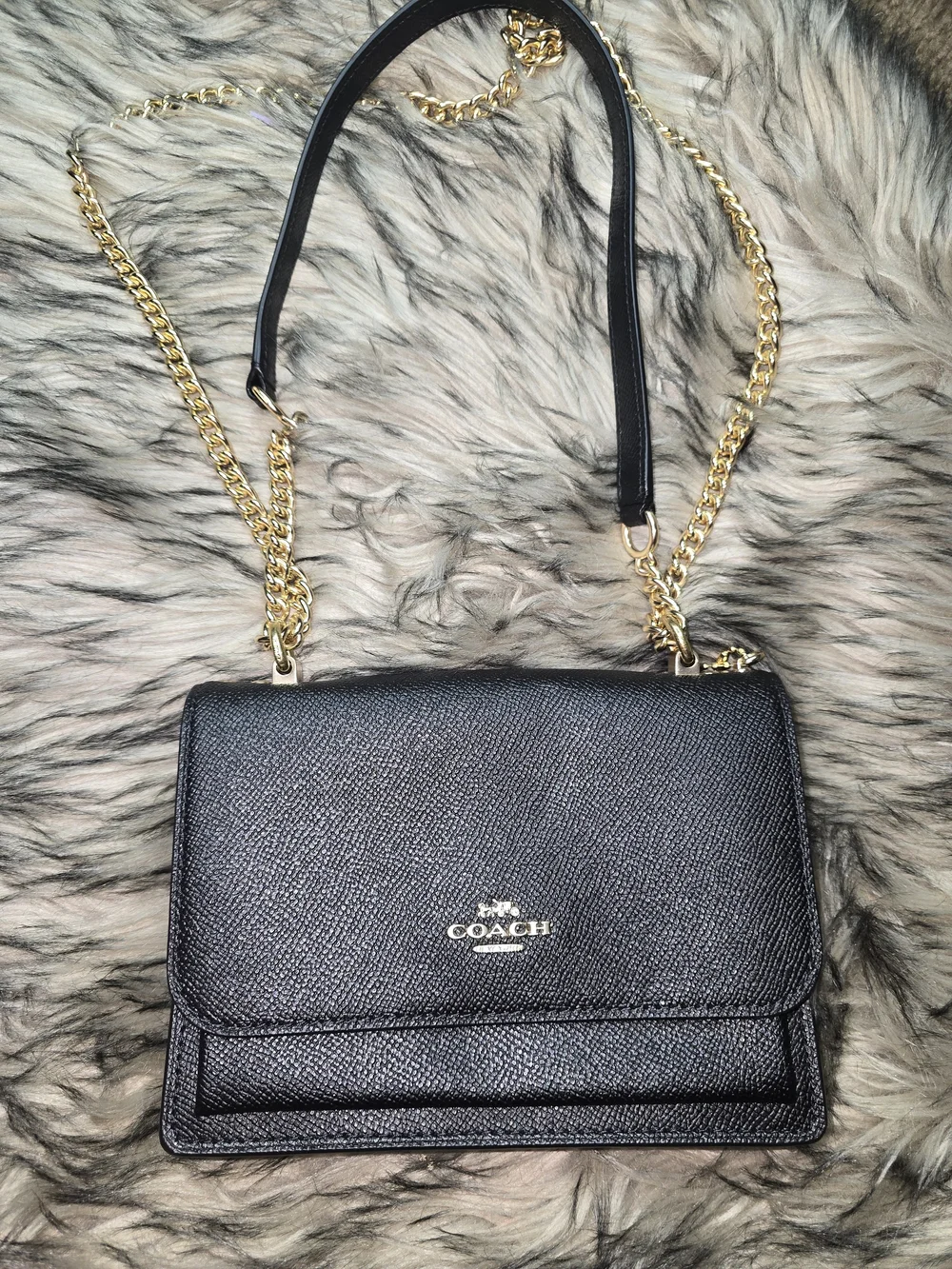 Coach Black Leather Crossbody with Gold Chain Strap